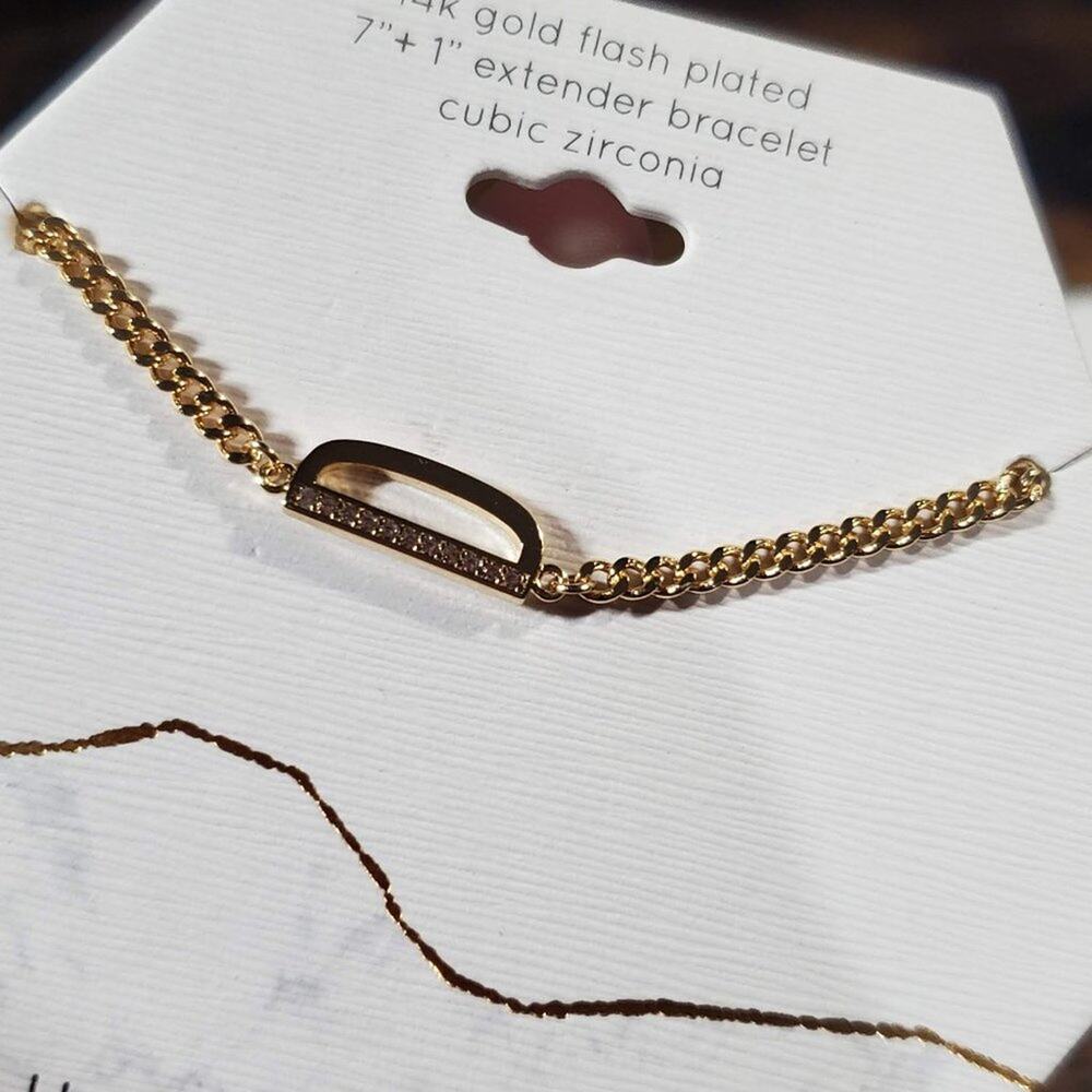 Unwritten 14K Gold Flash Plated & Cubic Zirconia D Initial Link Bracelet